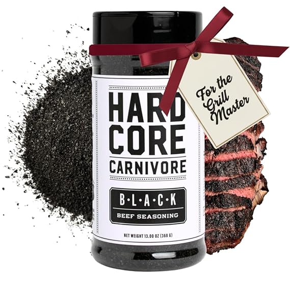 Hardcore Carnivore Black: Activated Charcoal Meat Seasoning Rub (13 oz Shaker) Texas-Made, Blend for Steak, Brisket, Burgers, BBQ, Grilling and Smoking