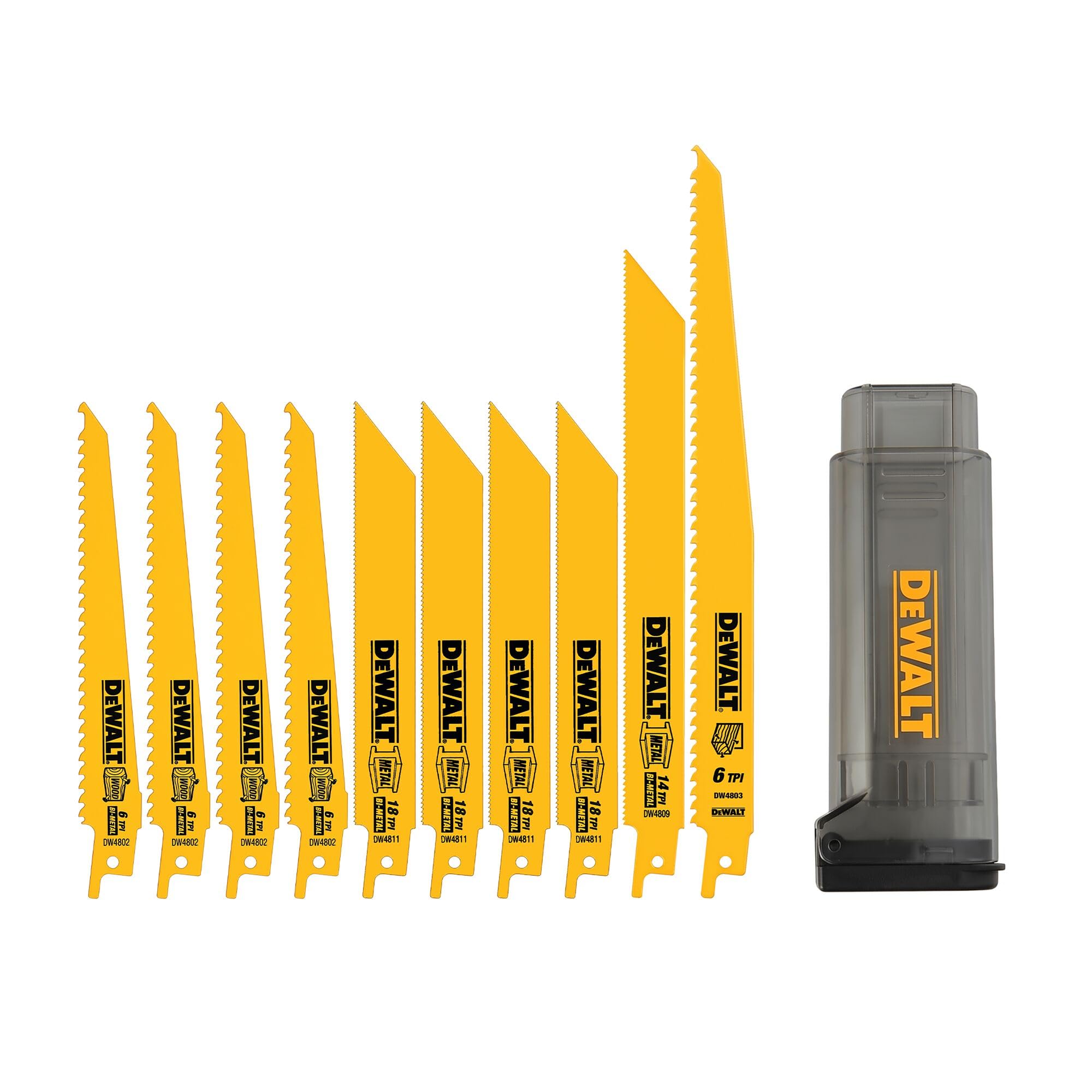 DEWALT DW4898 10-piece reciprocating saw blade set with case