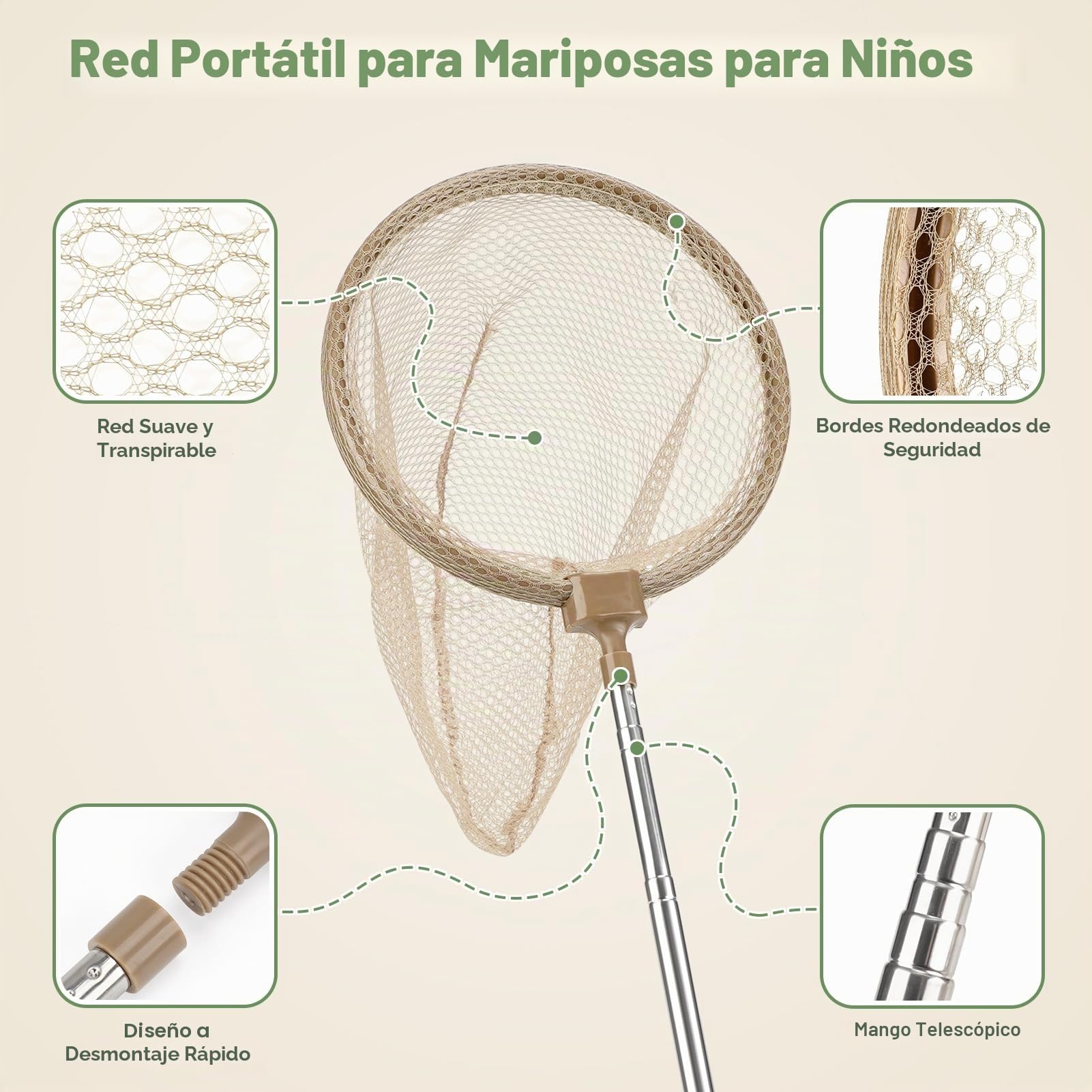 Dreamon Kit de Caza de Insectos para Niños de 3-5 Años: Jaula de Madera, Aspirador, Red y Bolsa - Juguete de Exploración al Aire Libre y Safari