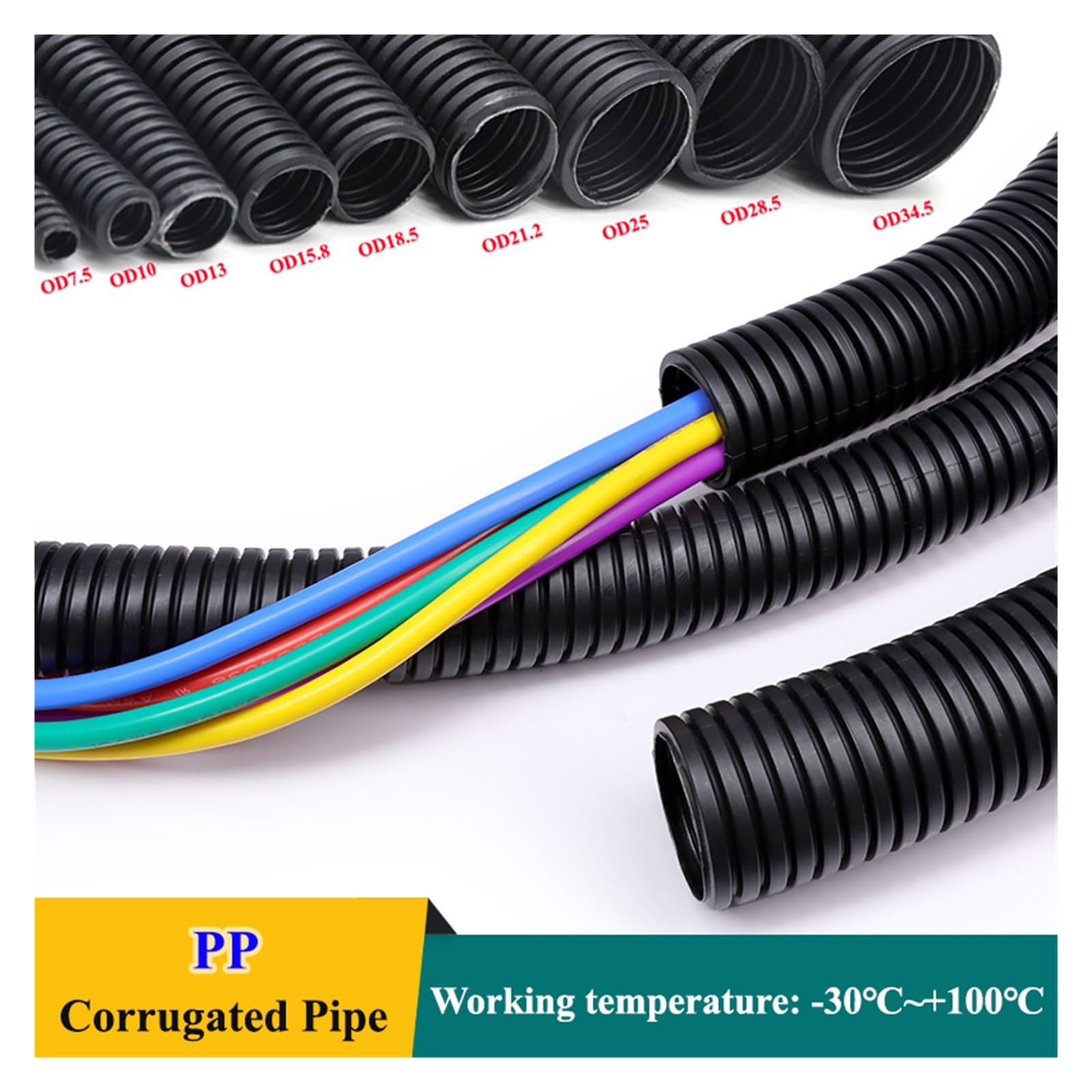 Tubo corrugato in plastica PP nera, ID 5,5 mm-29 mm, guaina protettiva for cavi auto, tubo flessibile isolato(20x25mm open,5 Meters)