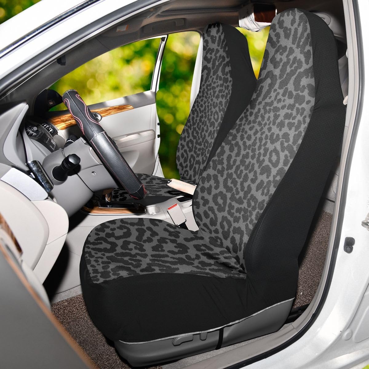 2 PCS Black Leopard Print Car Seat Covers Abstract Cheetah Pattern Wild Animal Skin Texture Vehicle Seat Protector Cushion Cover Universal Car Interior Accessories for SUV Truck Sedan - Image 6