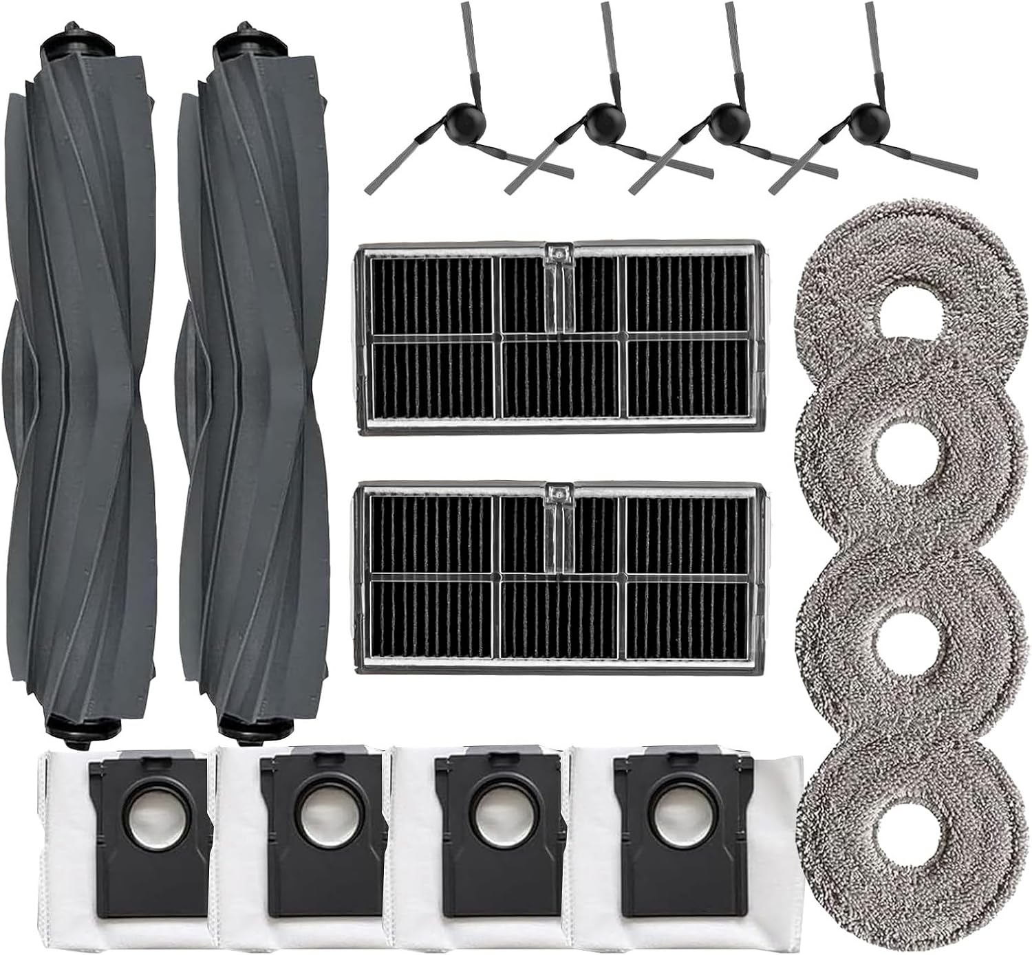 Replacement Parts for MOVA E40 Ultra Vacuum Cleaner 16 pcs Accessories kit, 2 Main Brushes 2 Filter 4 Dust bag 4 Side Brushes 4 Mop Pads