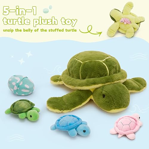 Vista 15 de MorisMos Juego de 7 animales de peluche de dragón verde, juguete de peluche de 21 pulgadas con 4 dragones bebé y 2 huevos en el interior, juguete