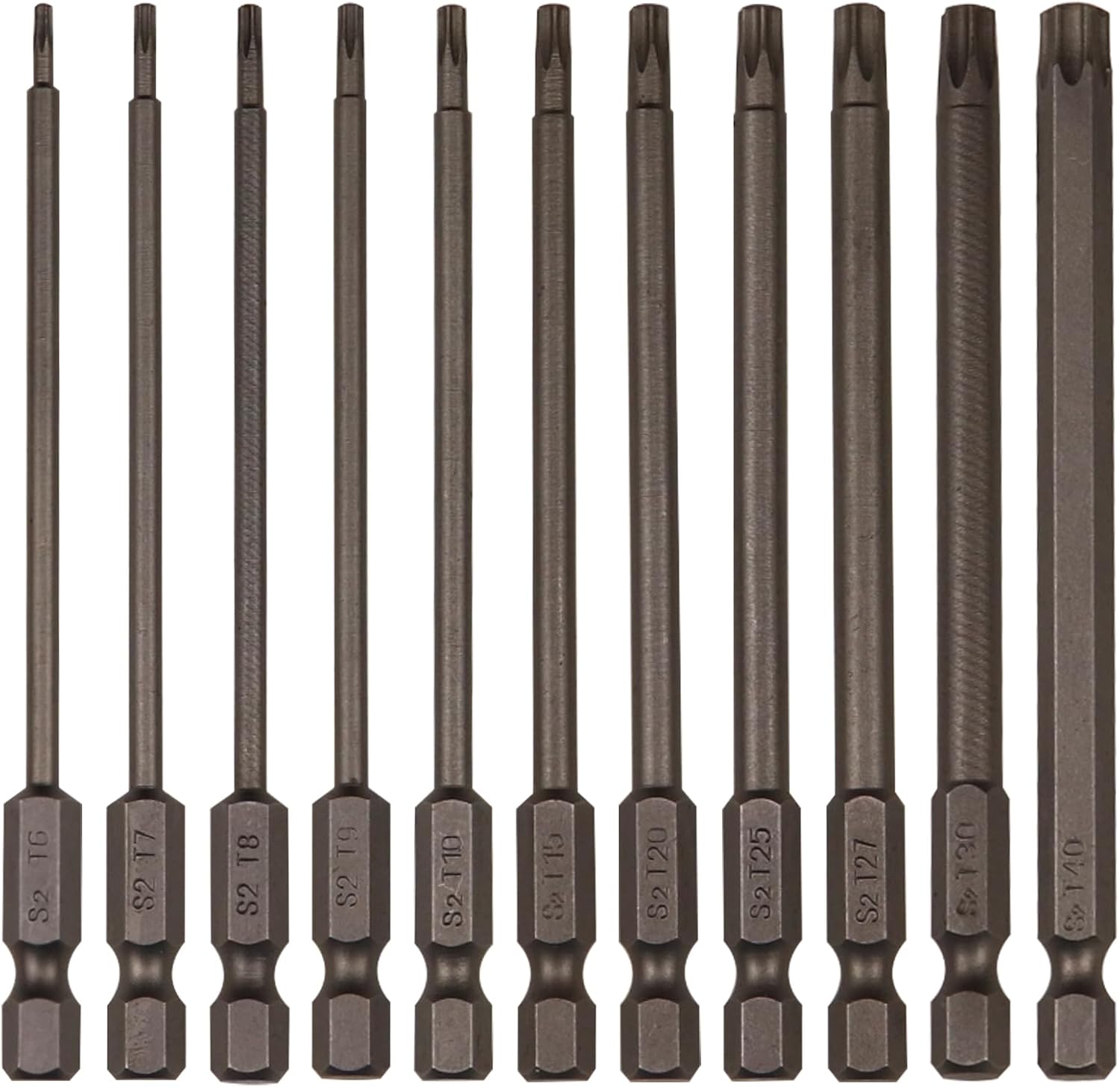 11Pcs Security Torx Bit Set Tamper Proof Torx Bits Magnetic Star Screwdriver Bits Set S2 Steel 1/4 Hex Shank Torque Security Bits T6-T40, 4 Inch Length for Deeper Work