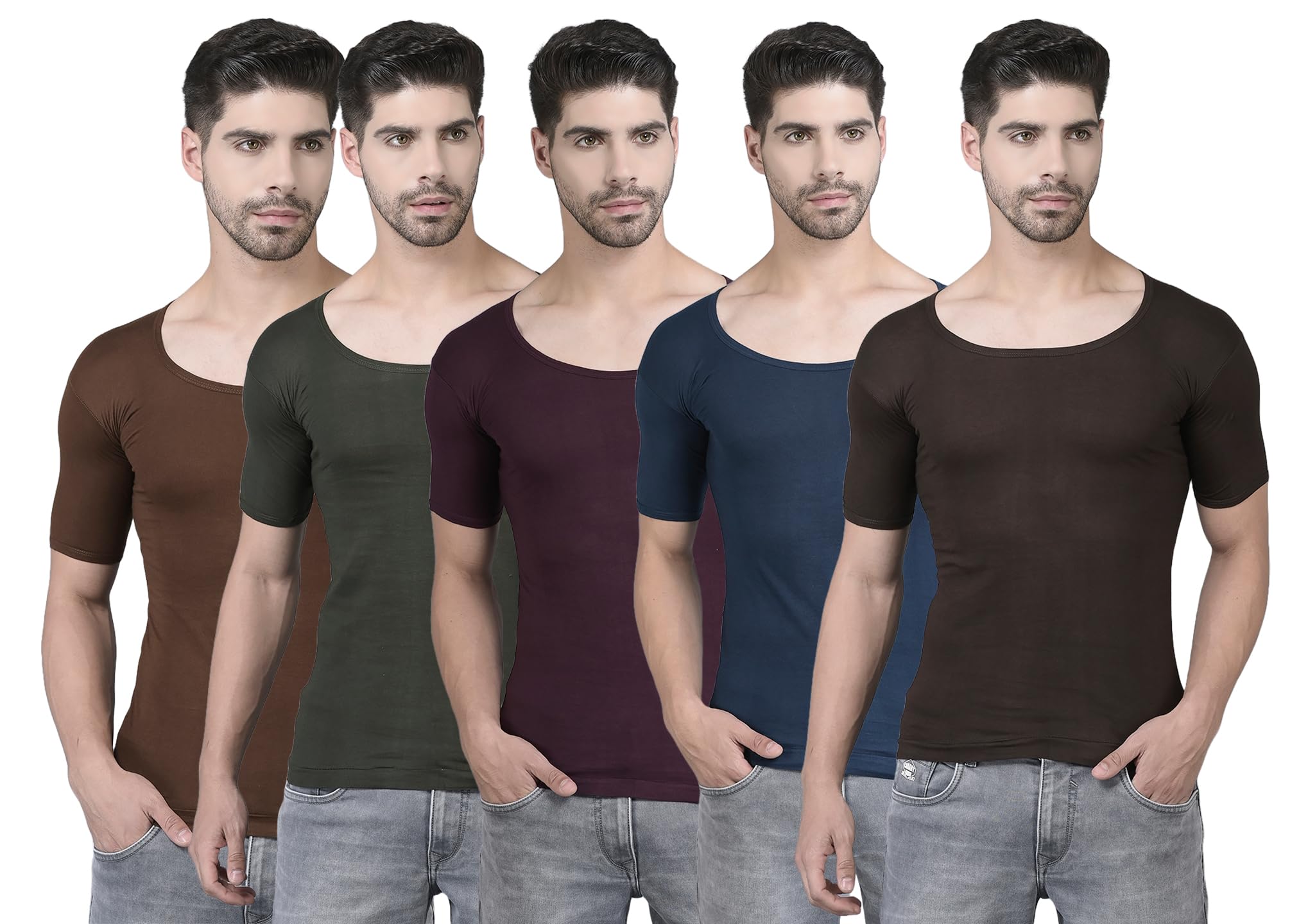 Lehar Men Combed Cotton Round Neck with Sleeve Vest -Colour May Vary