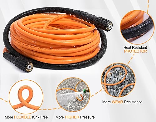 Miniatura 2 de YAMATIC Pro-Flex Manguera de lavado a presión de 50 pies con juego de adaptadores M22-0.591 in y M22-0.551 in, repuesto para lavadora eléctrica de