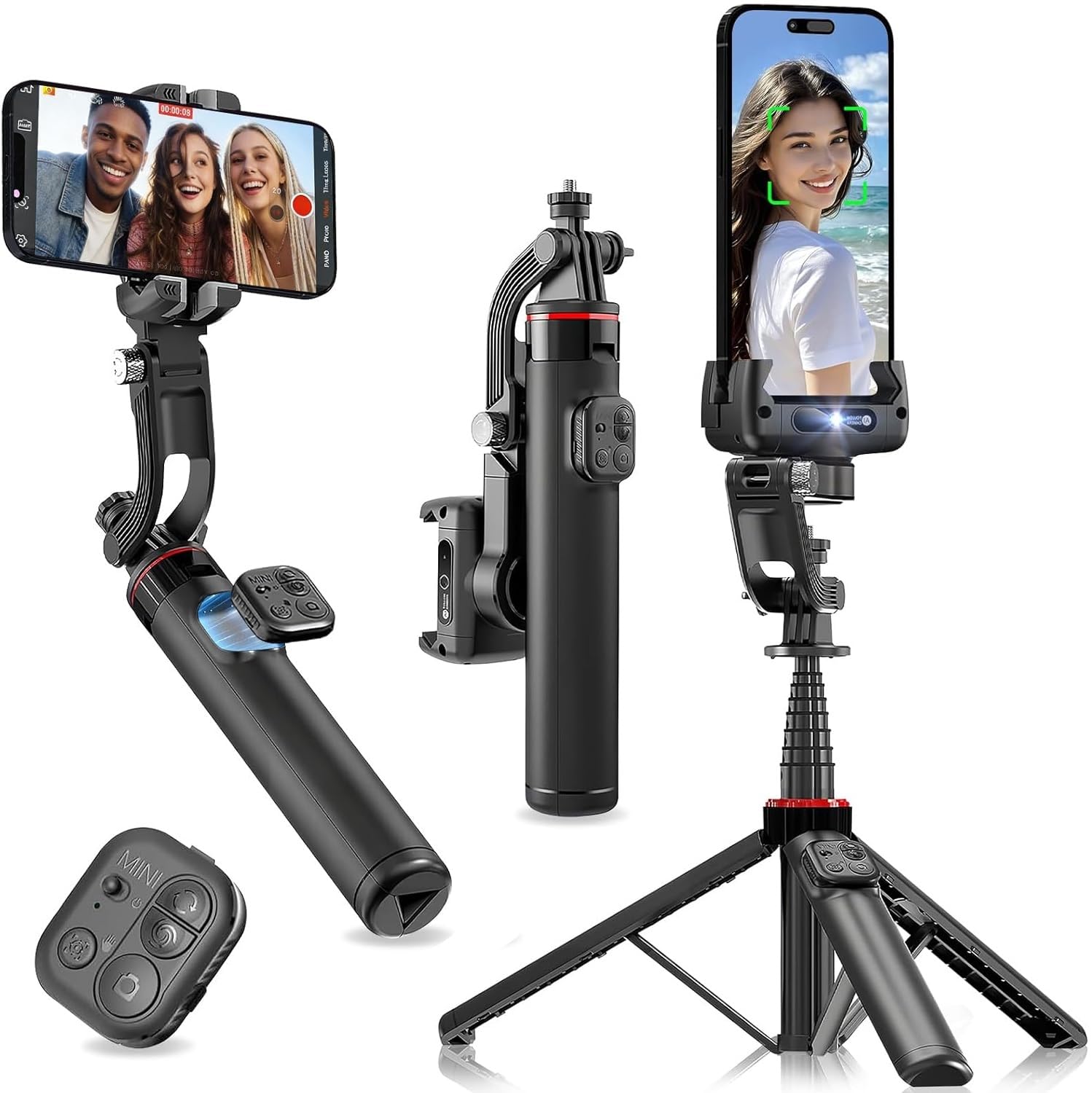 Soporte Estabilizador Gimbal Selfies con Seguimiento De IA, 360° Inteligente Tripode Plegable Portátil para Android Y iPhone, Youtube, Vlogging, TikTok con App (C22)