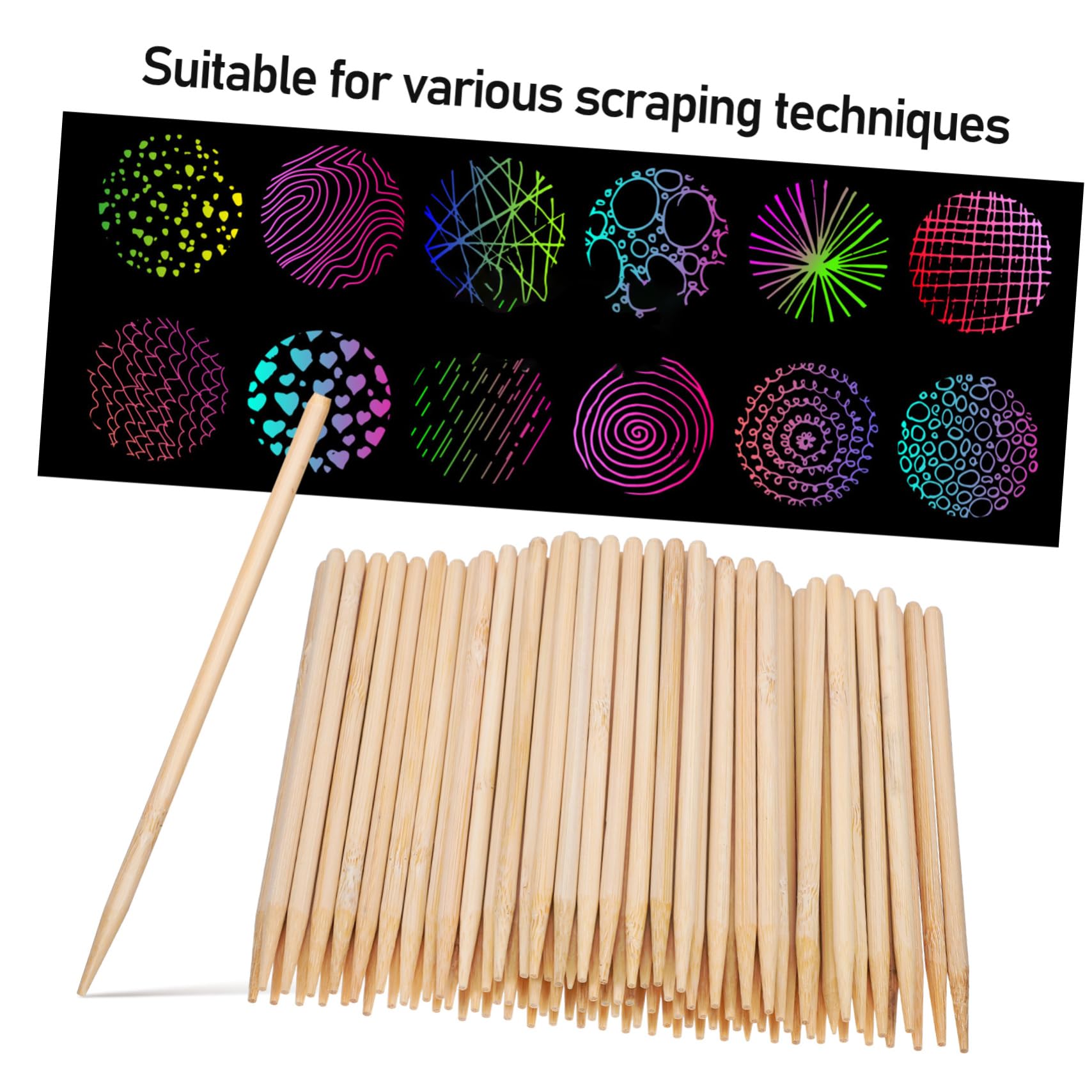 NUOBESTY Lot De 5 Outils Bâtons Papier À Gratter Stylets En Bois Pour Artistes 150 Pièces X 5