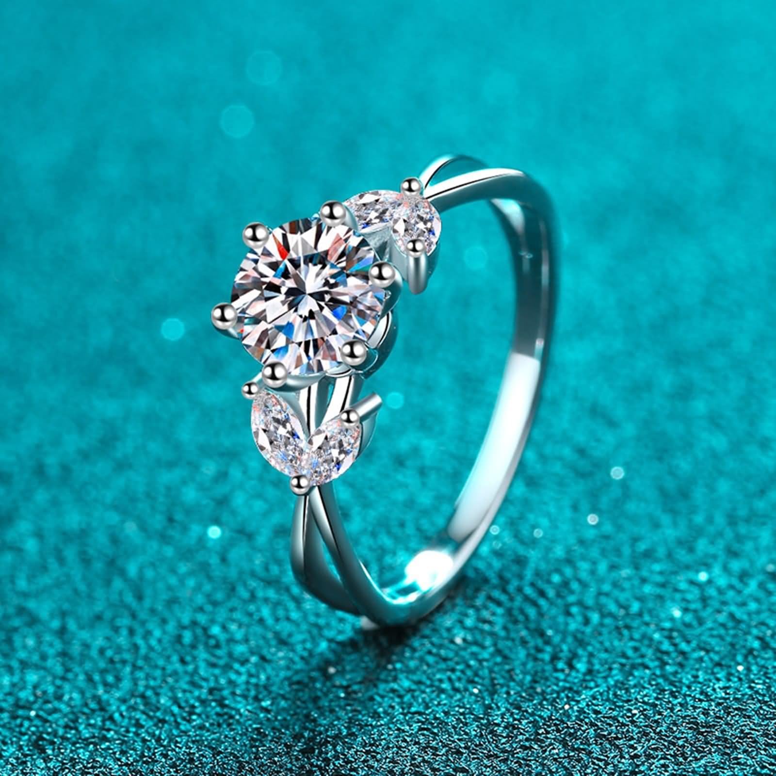 Anillo de dedo para mujer, oro blanco, 925, redondo, flor, regalo para mujer o novia