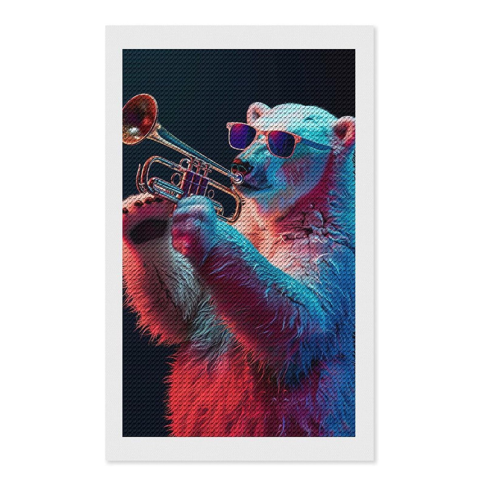 Junmoney Polar Bear Trumpet Diamond Art Canvas 12"x20", for Adults, Mindful Craft Activity, Modern Decor, Christmas Gift, Full Kit Included