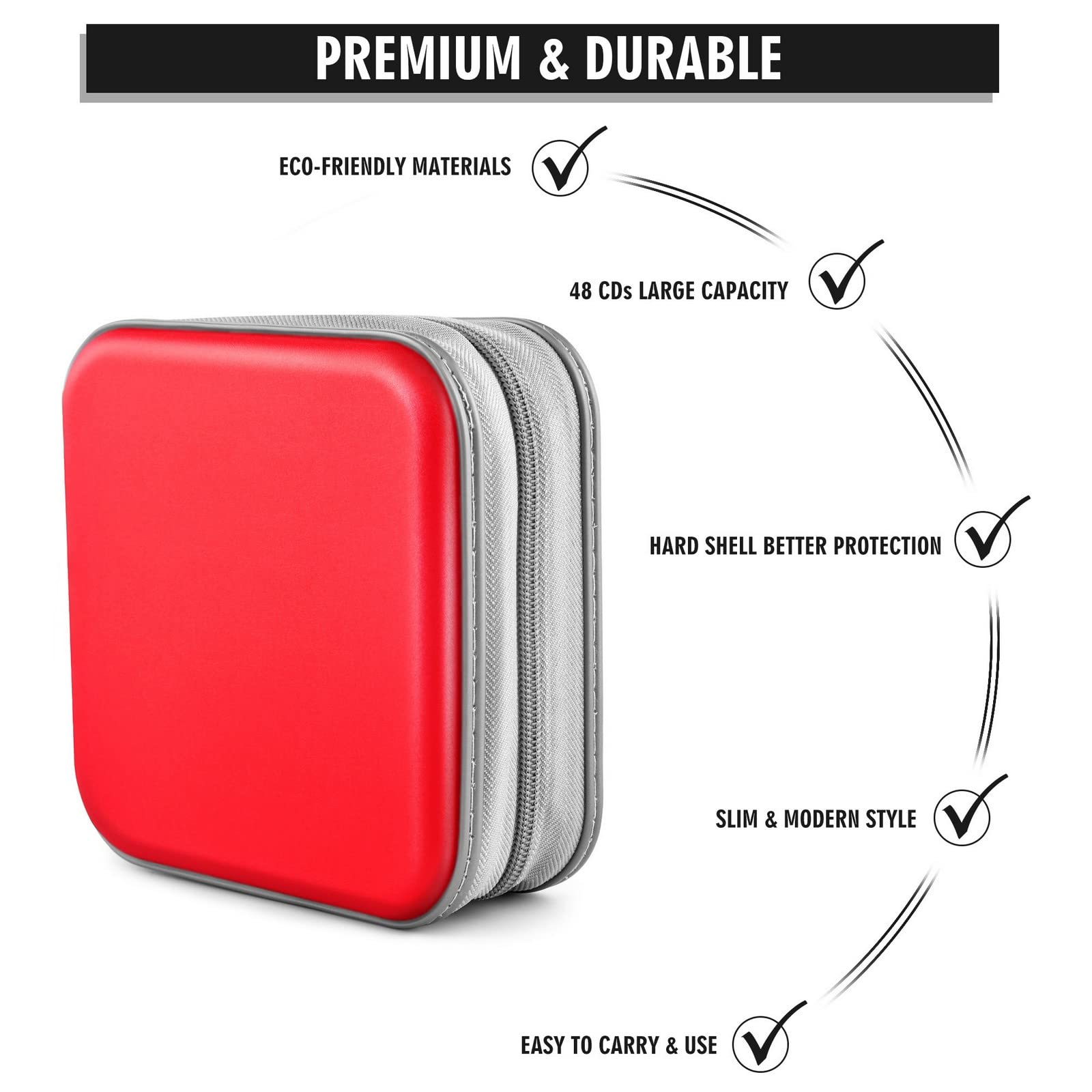 Funda para DVD, 48 fundas para CD/DVD, organizador de almacenamiento para coche, hogar, viajes (rojo)
