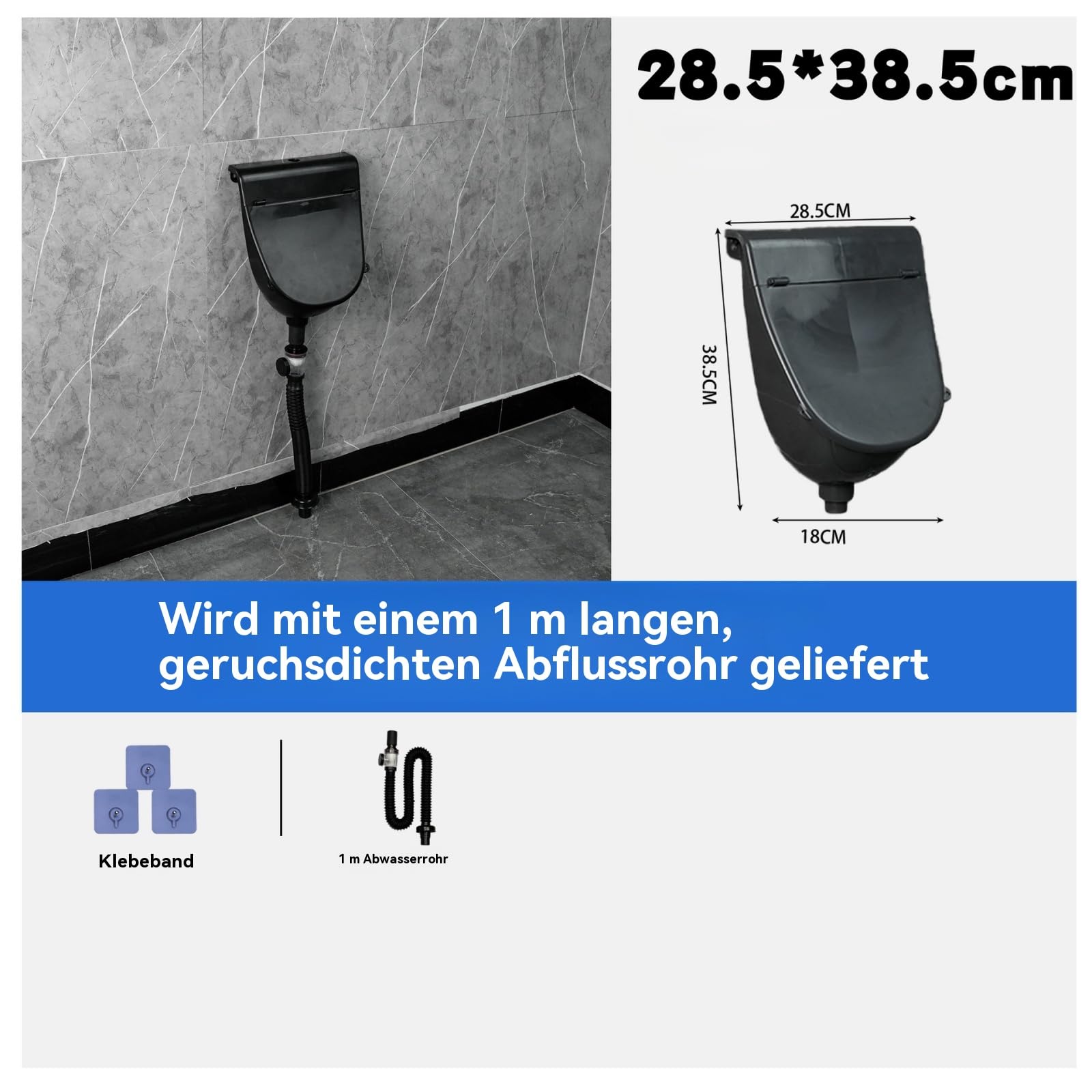 Wasserlose Urinal Mit Deckel Für Männer, Wandurinal Für Den Außenbereich Mit Ablaufschlauch, Tragbare Urinabscheider Für Jungens Und Männer, Camping, Wohn-mobil, Garten (Schwarz)