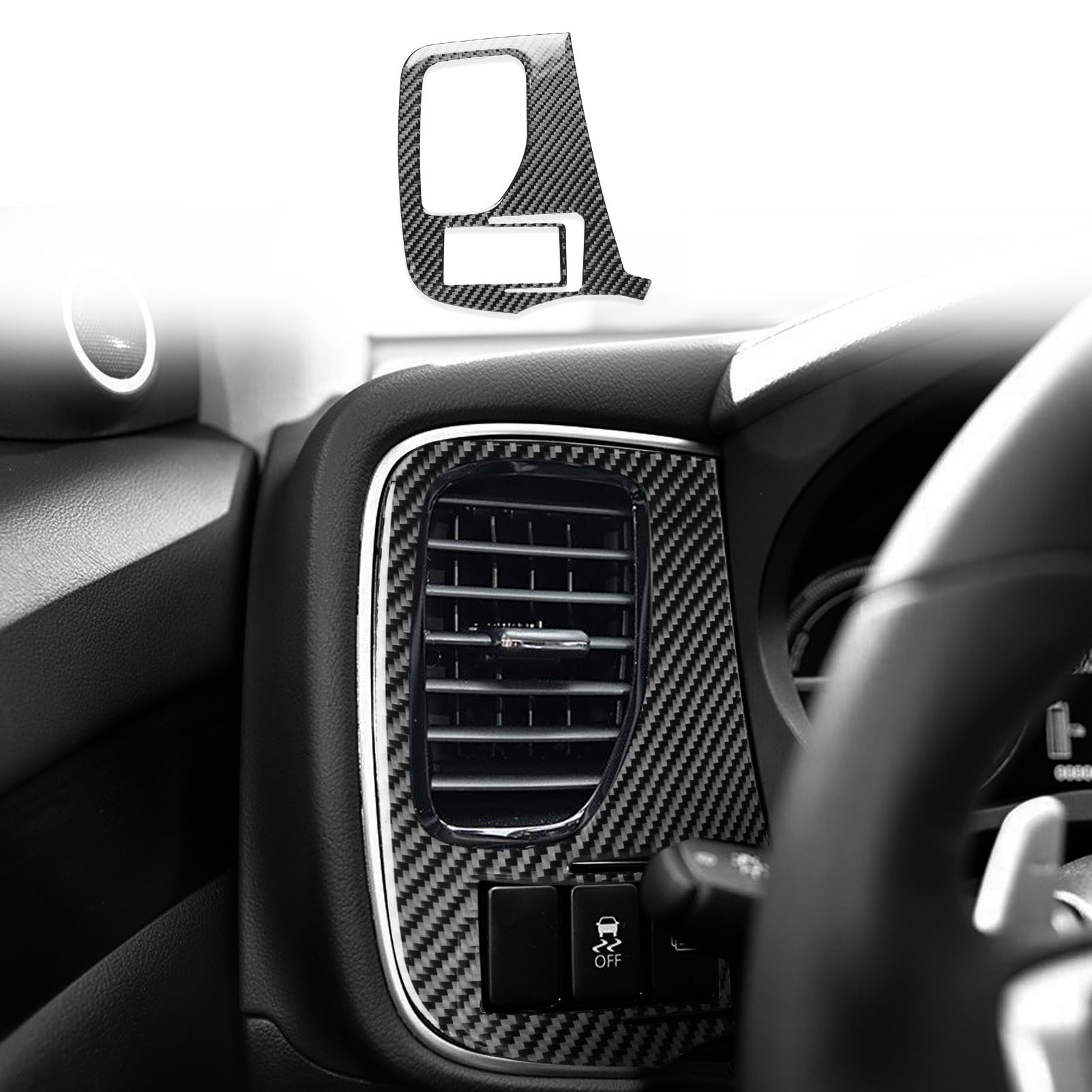 Car Interior Decorative Accessories Carbon Fiber Trim Panel Sticker for Main Driver's Left Side Air Vent Compatible with Mitsubishi Outlander 2014 2015 2016