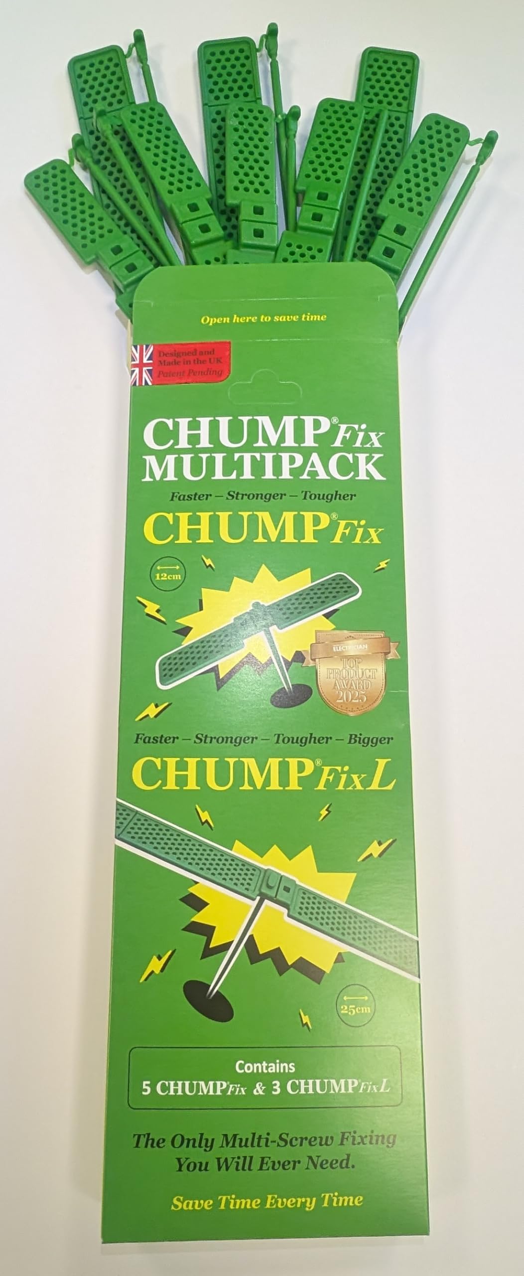 CHUMPFix Multipack (5 CHUMPFix and 3 CHUMPFixL). The Multi-Screw Plasterboard and Lath-and-Plaster Fixing. Heavy Duty.