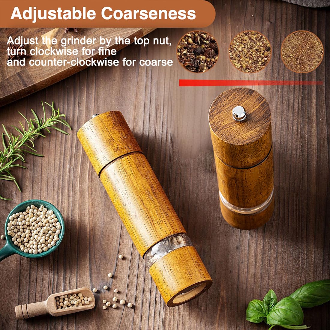 Uallsny Pfeffermühle Set 2er Holz - Salz & Pfe Produktbild-Vorschau 8