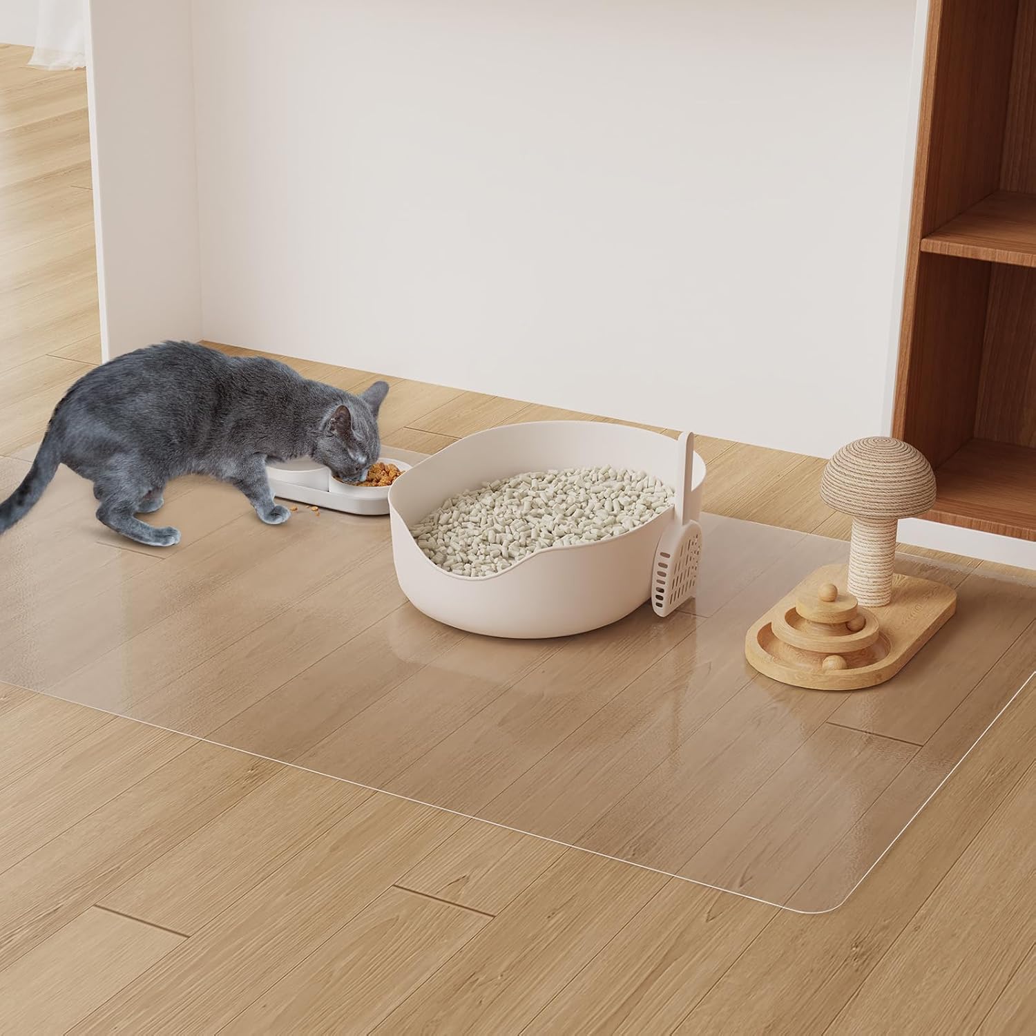 3'×5' Frosted Clear Waterproof Area Mat for Hard Floor, No Scratches Plastic Floor Mat for Litter Boxes, Spill-Resistant Easy Care Floor Protector for Under Refrigerator, Plant Pots