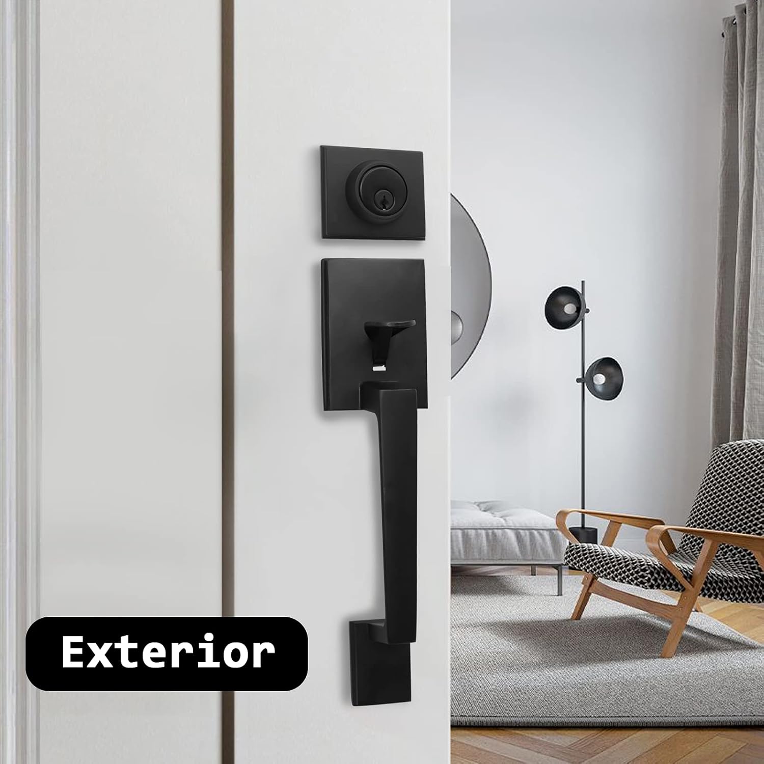 Super Cheap 🛒 Azdele Front Door Handle Set with Single Cylinder Deadbolt and Lever Handle, Square Adjustable Entry Door Lock Set, Entrance Handle Set with Lock, Reversible for Right & Left Handed, Matte Black