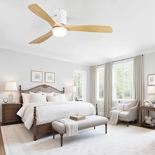 Miniatura 8 de Sofucor - Ventilador de techo empotrado y de varilla corta, con luces y control remoto, de 52 pulgadas, con 3 aspas reversibles de madera y motor CC