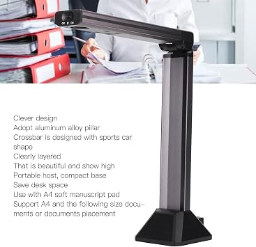 Jectse Document Scanner, Capture Size A4, Foldable 5MP USB Book Scanner with CMOS Sensor LED Light, for File Bill ID Card Passport, Supports JPG, PNG, BMP, TIF, etc.