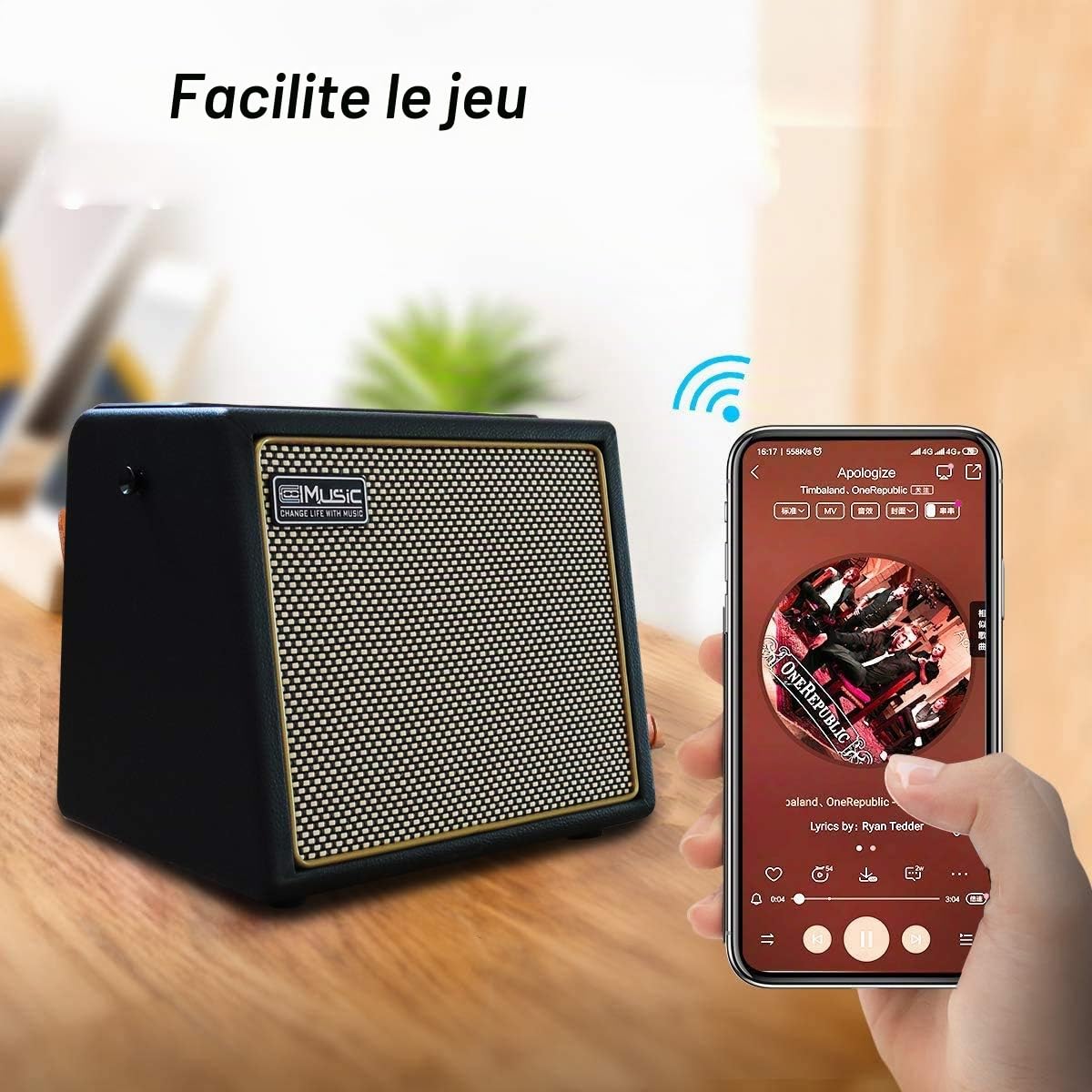 Coolmusic 30W Ampli Guitare Electrique Acoustique BT Portable Ampli Guitare Haut-Parleur avec Entrée Microphone Prise en Charge du Volume des Basses Contrôle des Aigus Effet de Réverbération
