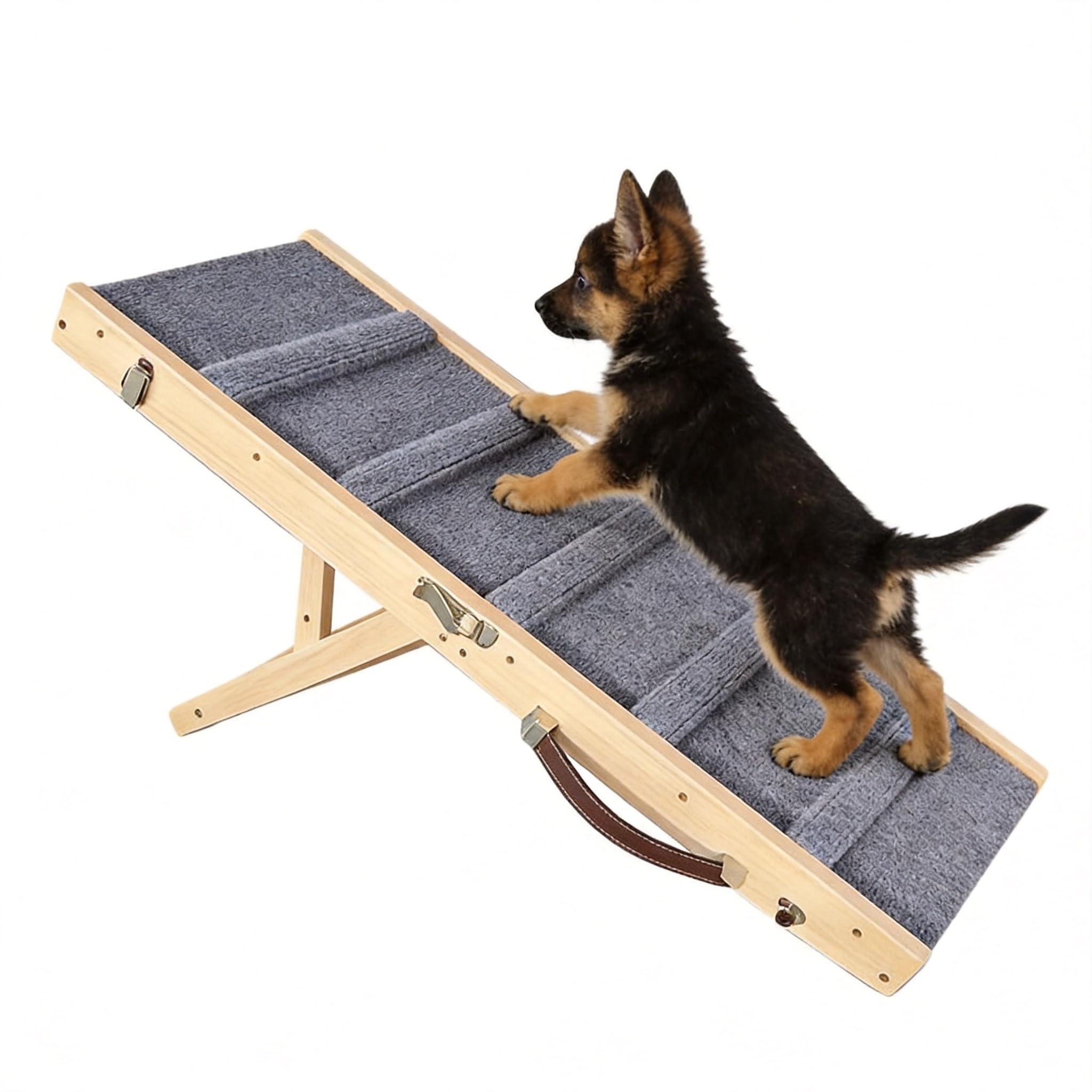 Holz Hunderampe |Hunderampe Bett |Höhenverstellbar mit Rutschfester Matte