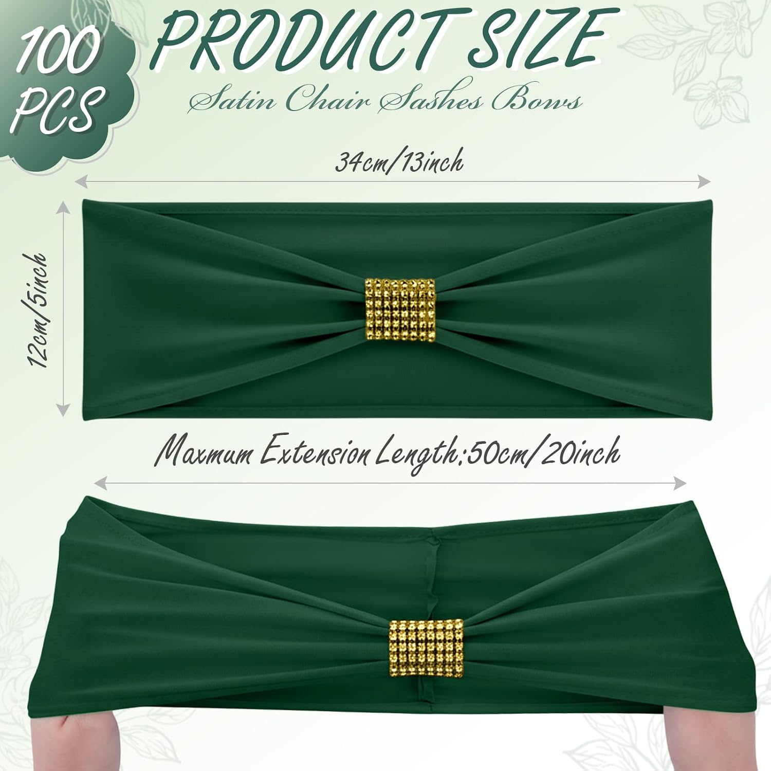 hahafelt 100 pcs spandex chair sashes bows with rhinestone ring buckle slider elastic universal bowknot chair cover bands ties for wedding banquet ceremony event party decoration(dark green)