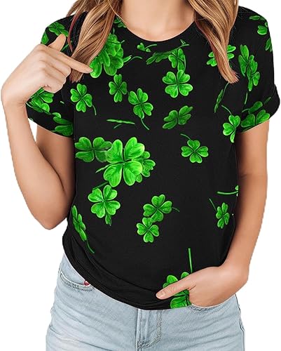Blczomt Womens St Patricks Day Shirt Cute Shamrock Graphic Short Sleeve Tees Shirts Plus Size Lucky Casual Gift Clothes Tops