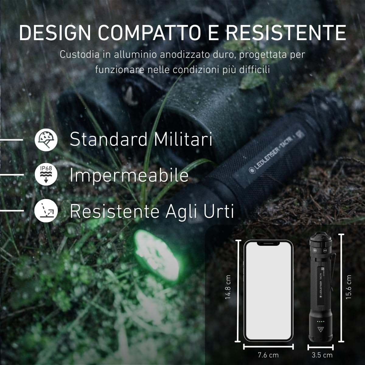 Ledlenser TAC7R Torcia Tattica Ricaricabile, 3200lm, RGB e Strobo, IP68 | Portata 370m, tecnologia multi-lente, autonomia 15h, USB-C, ideale per polizia, sicurezza ed esercito