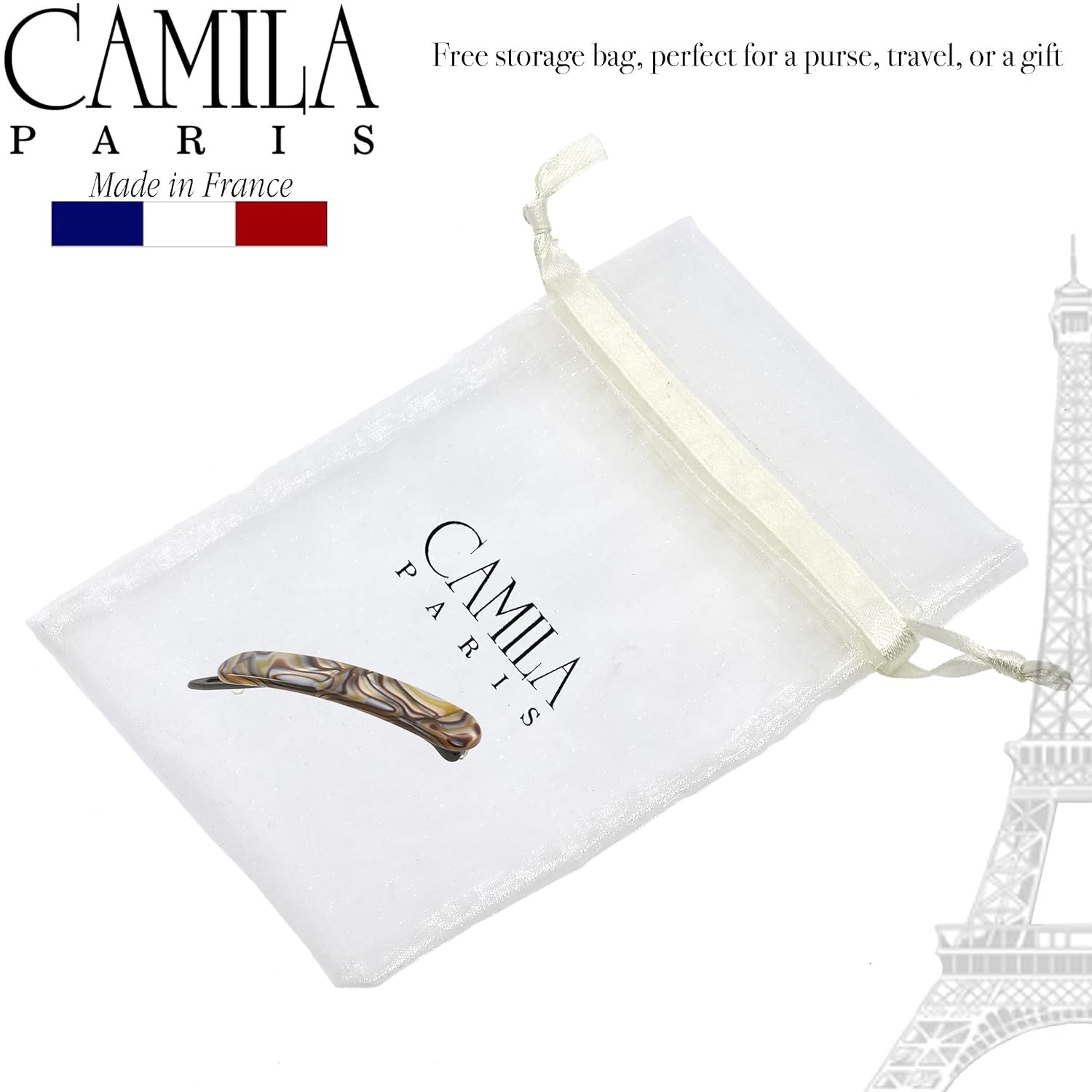 Camila Paris CP2818 French Hair Barrette Clip for Girls, Handmade, Onyx, Metal-Free Closure Strong Hold Grip Hair Clips for Women, No Slip and Durable Styling Girls Hair Accessories, Made in France - Image 6
