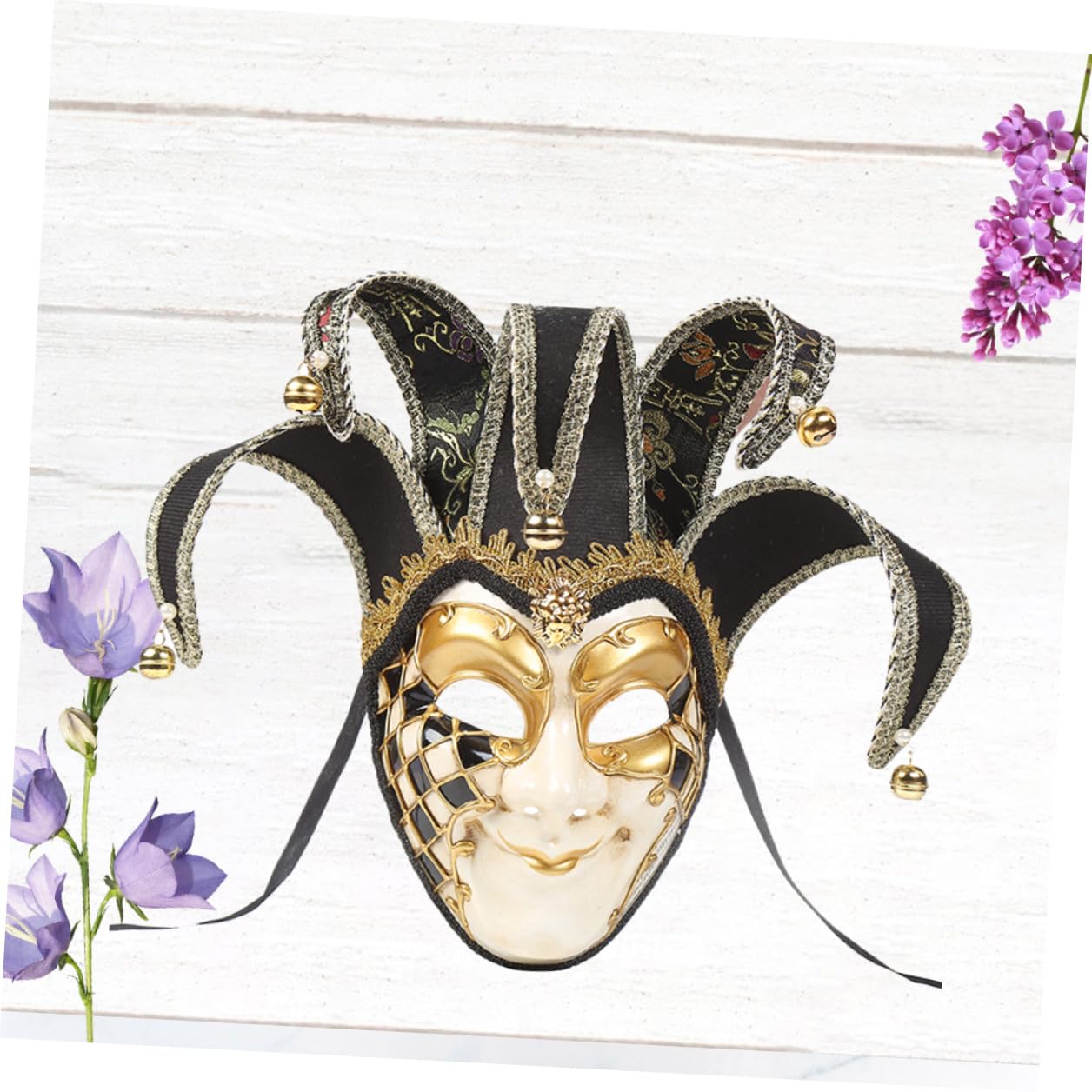 Artibetter Maschera Veneziana Nera a Tutto Volto in Plastica e Tessuto Decorazione a Campanello per Performance di Carnevale ed Esposizioni di Animazione