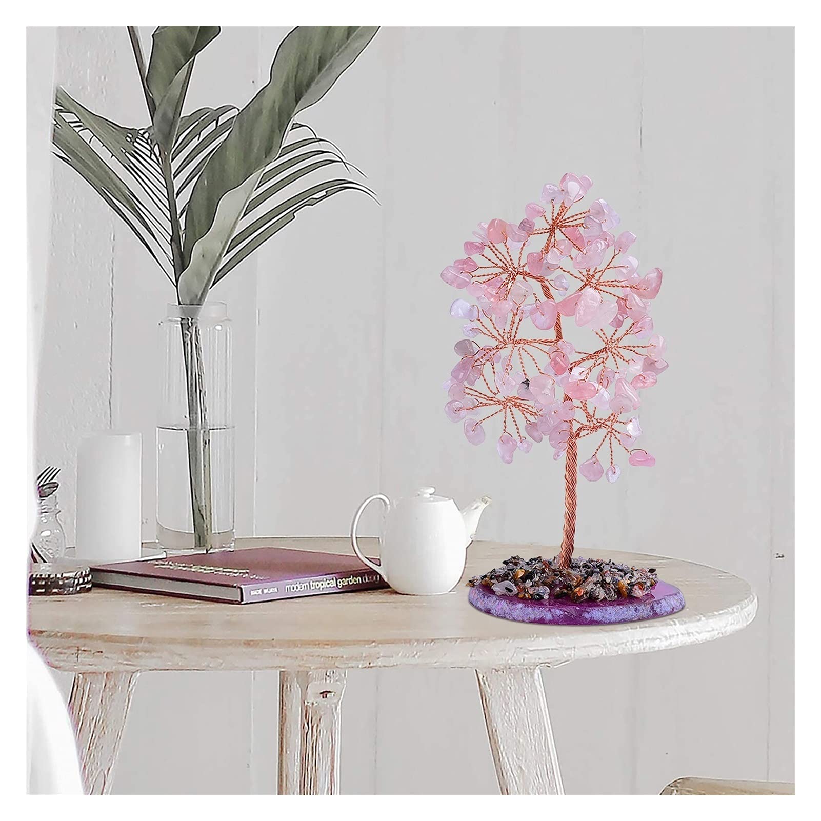 Kristallbaum Natürlicher Kristallbaum, Amethyst Rosenquarz Aquamarin, Büro-Desktop-Verzierung Kristalle (Color : White)