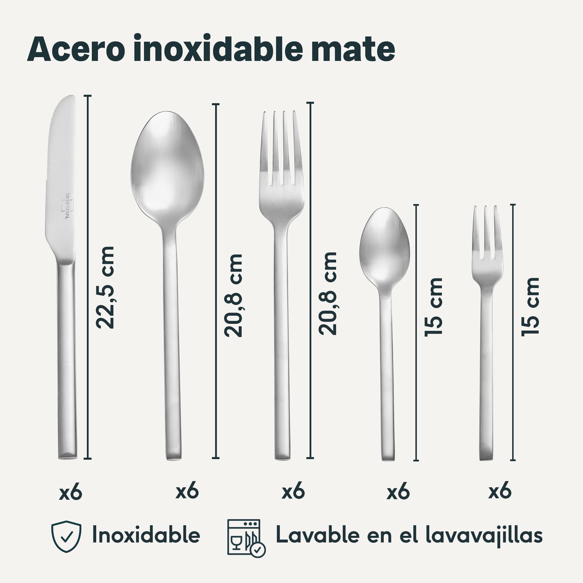 SILBERTHAL Set de cubiertos para 6 personas - Cubertería acero inoxidable 30 piezas