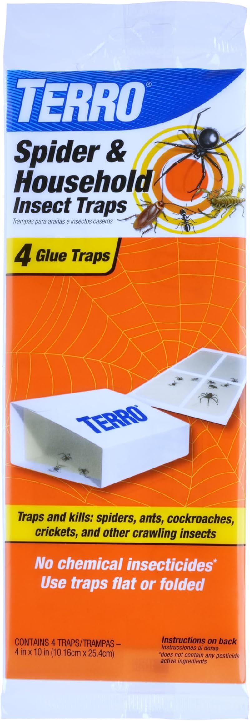 Terro T3206 Spider & Insect Traps Indoor, Insect Traps Indoor Sticky Pads, 4 Count (Pack of 1)