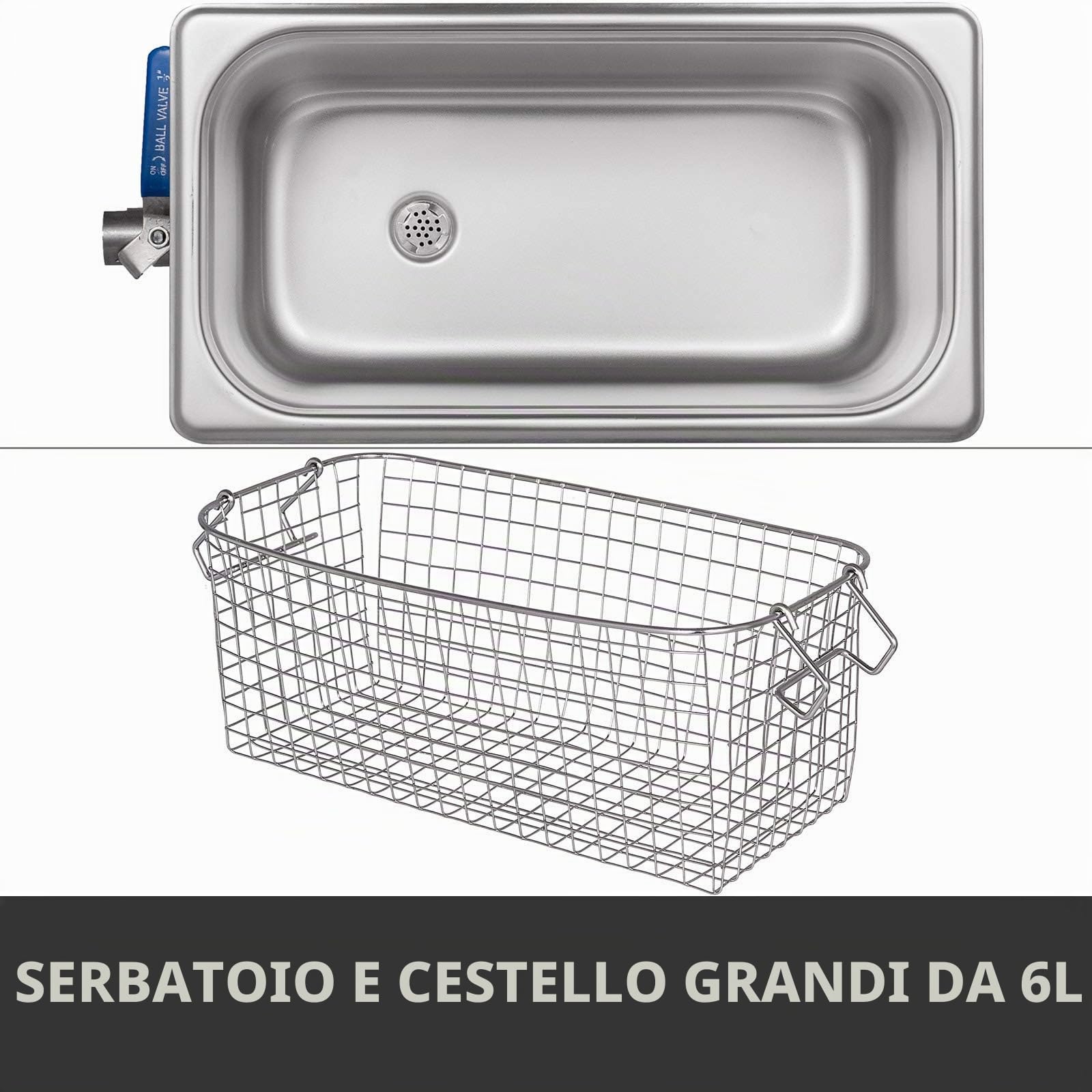 VEVOR Pulitore a Ultrasuoni con Timer di Riscaldamento 6,5L, Pulitore a Ultrasuoni Professionale 220V, Pulitore a Ultrasuoni in Acciaio Inox 40 kHz per la Pulizia di Anelli, Occhiali, Strumenti