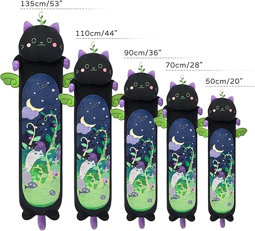 Miniatura 4 de Mewaii 2 almohadas largas de felpa de gato negro de 44 pulgadas + almohada de felpa de 44 pulgadas con ojos grandes de gatito