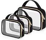 Wedama TSA Sac de toilette approuvé, 3 Sacs de maquillage transparents avec poignées, sacs de toilette transparents de taille Quart, PVC Sacs cosmétiques pour les femmes et les hommes, Transport sur Airline de l'aéroport Sac compatible, noir
