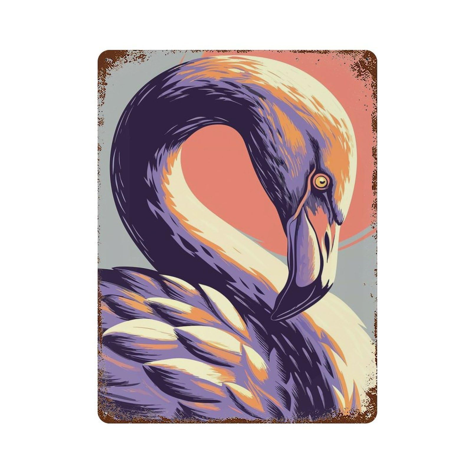 Stylized Flamingo Portrait with Bold Colors Weathered Tin Sign 15.7"x11.8", Classic Wall Plaque for Patio, Garden Room And Bar Decor