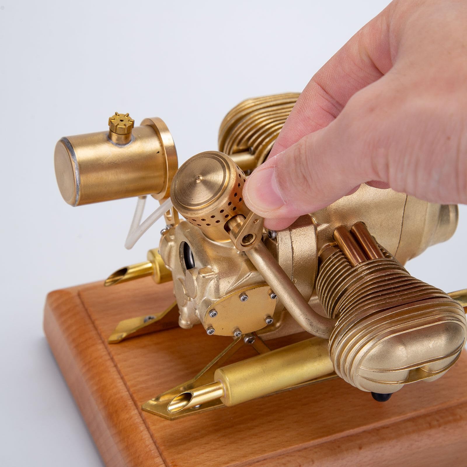 Joytopiaminds Dampfmaschinen-Modellbausatz, 3,2cc Mini Flach-Zweizylinder Viertakt-Benzinmotor für Motorradmodelle, Wissenschaftsexperimente Bildung und Display für Erwachsene