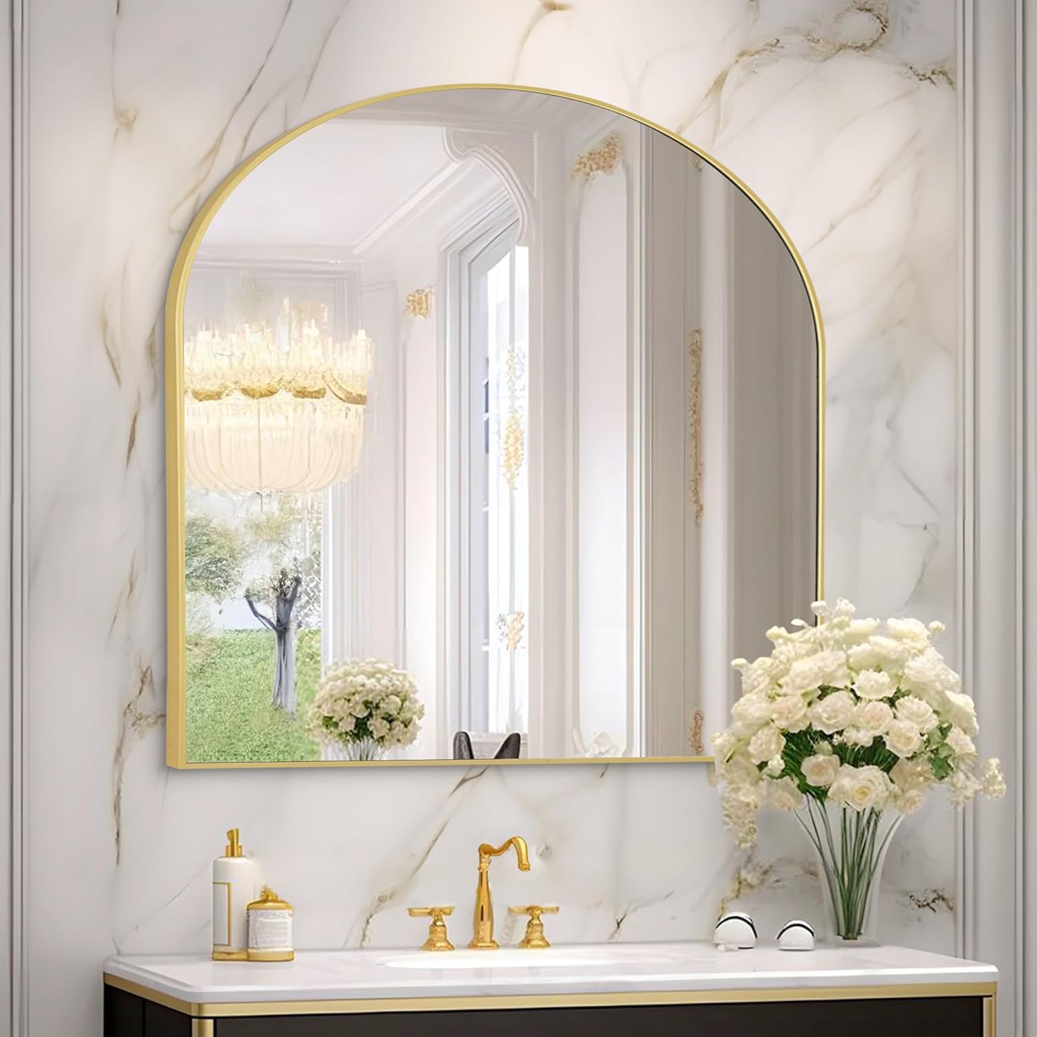 Amazon.com: COFENY Gold Arched Mirror, Bathroom Framed Mirror, Arch ...