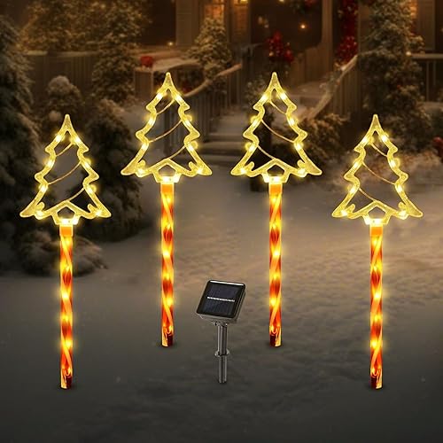 Luces solares de camino de Navidad, luces solares de árbol con bastón de caramelo decoraciones de Navidad al aire libre, luces solares impermeables