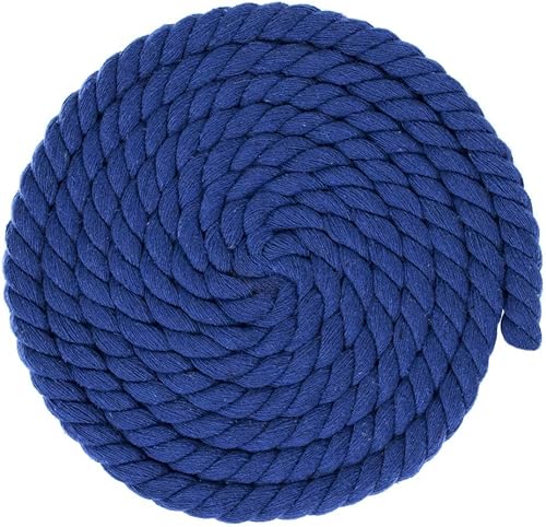 Miniatura 2 de Cuerda de algodón trenzado natural, suave pero fuerte, colores surtidos, 12 pulgada de diámetro (azul real, 10 pies)