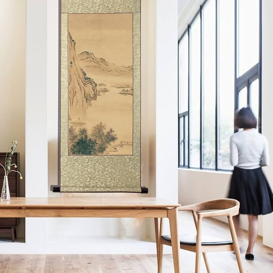 【山水画 放浪生涯一美舟】掛軸 水墨画 絵 禅 日本美術 インテリア 山水画 放浪生涯一美舟】掛軸 水墨画 絵 禅 日本美術 インテリア