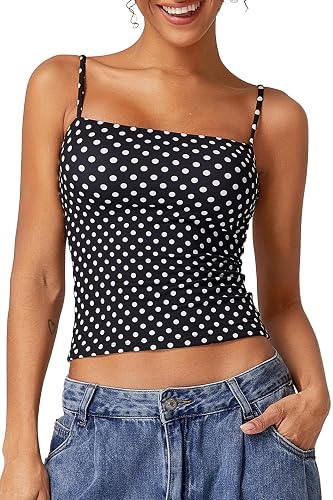 QINSEN Women's Double Lined Basic Tank Top Adjustable Spaghetti Straps Sleeveless Camisole Shirts