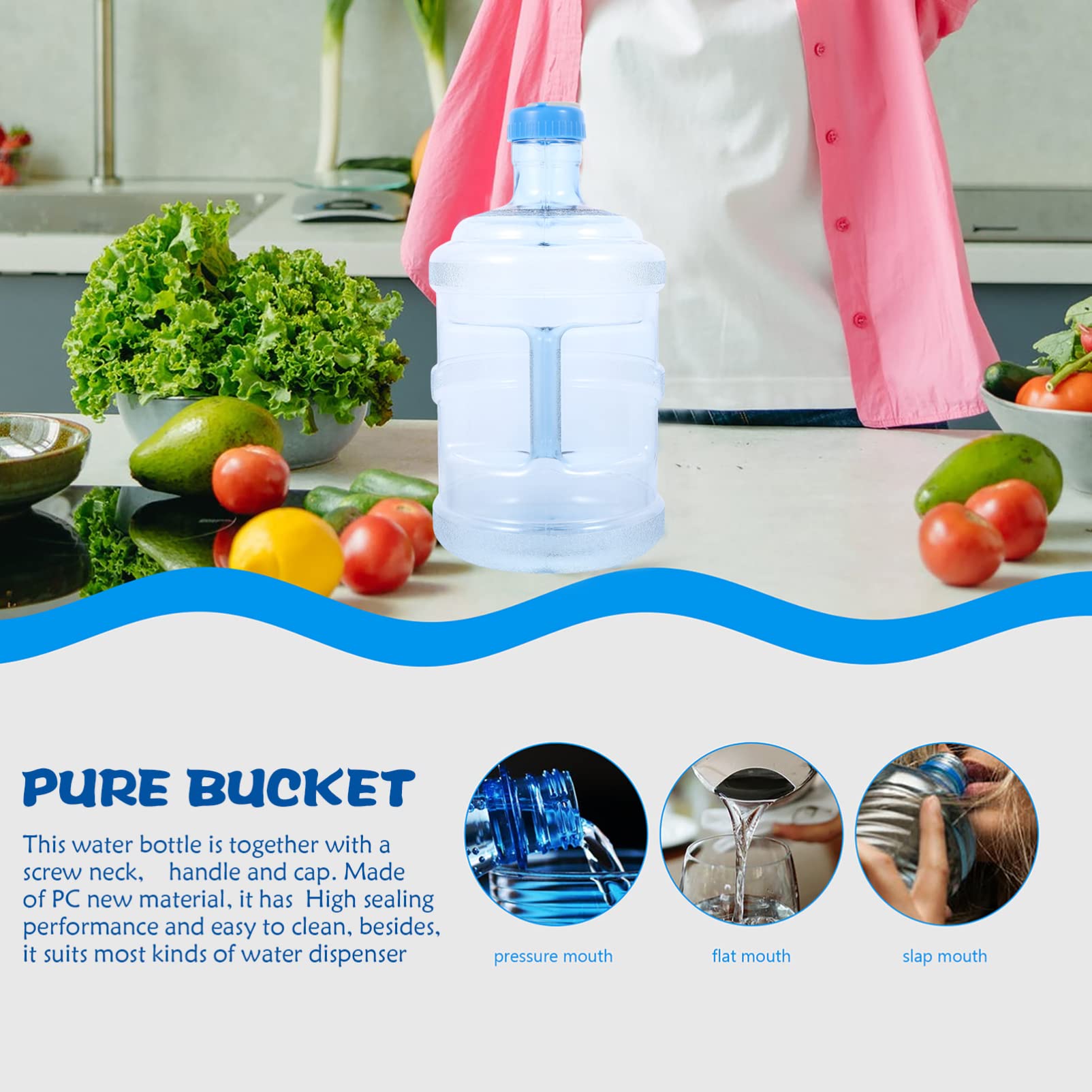 SOIMISS Bottiglione D'acqua 5l in PC con Manico e Tappo a Vite | Blu, Chiusura Ermetica, Facile da Pulire, per Trasporto in Auto e Uso Outdoor Stile Casuale