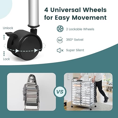 Miniatura 6 de SILKYDRY Carrito de almacenamiento con ruedas de 20 cajones, organizador de arte con ruedas para maquillaje, herramientas, papel, carrito de