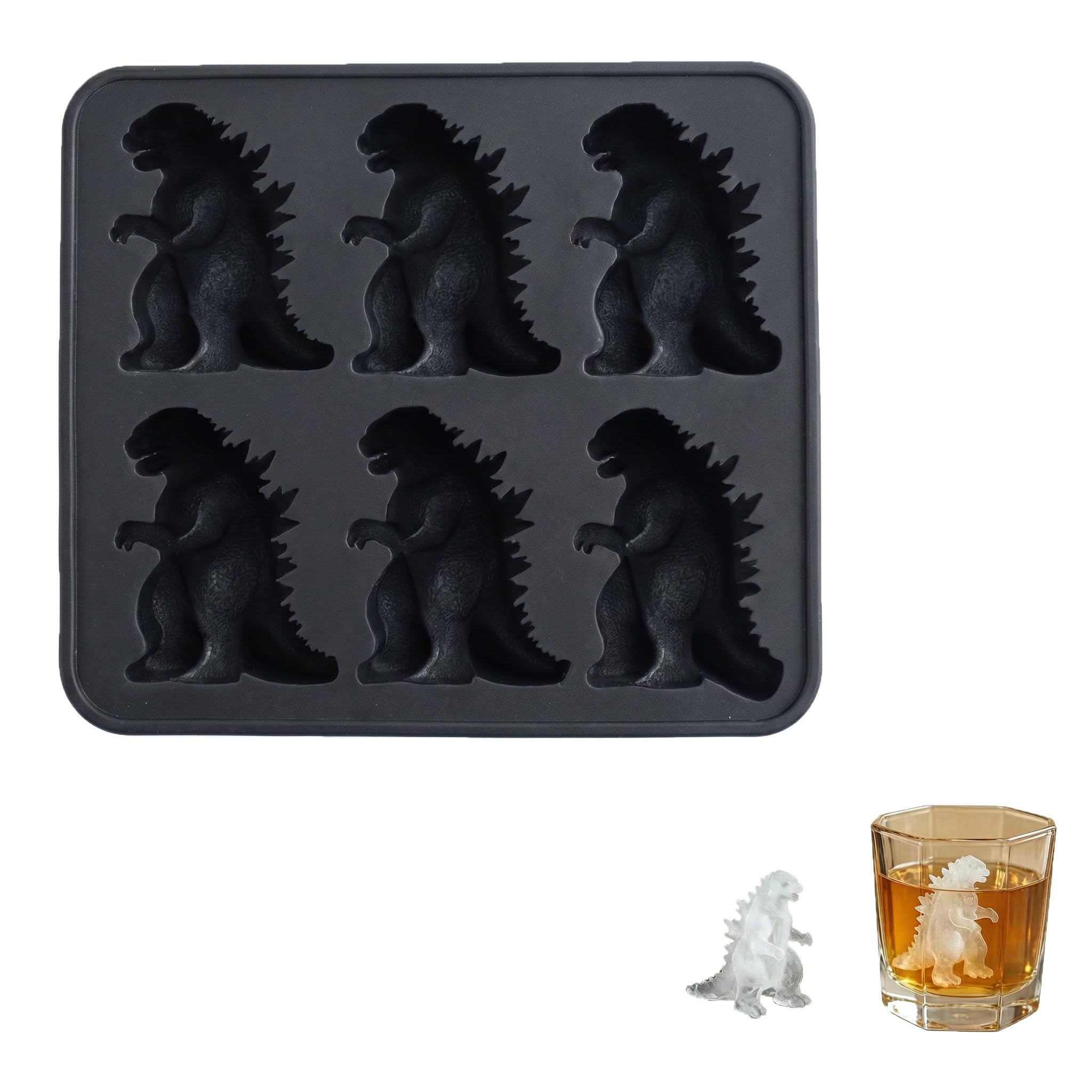 Dinosaur Silicone Ice Cube Tray,Monster Ice Cube Mould Novelty Ice Cube Mold,Reusable Easy Release Monster Ice Mold for Juice Cocktails Whiskey Chocolate Biscuit (Black)