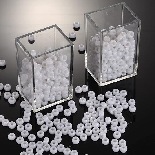 Miniatura 2 de Cuentas blancas de poni (1200 unidades de 0.236 x 0.325 pulgadas), cuentas para manualidades para hacer joyas, trenzar el cabello y manualidades