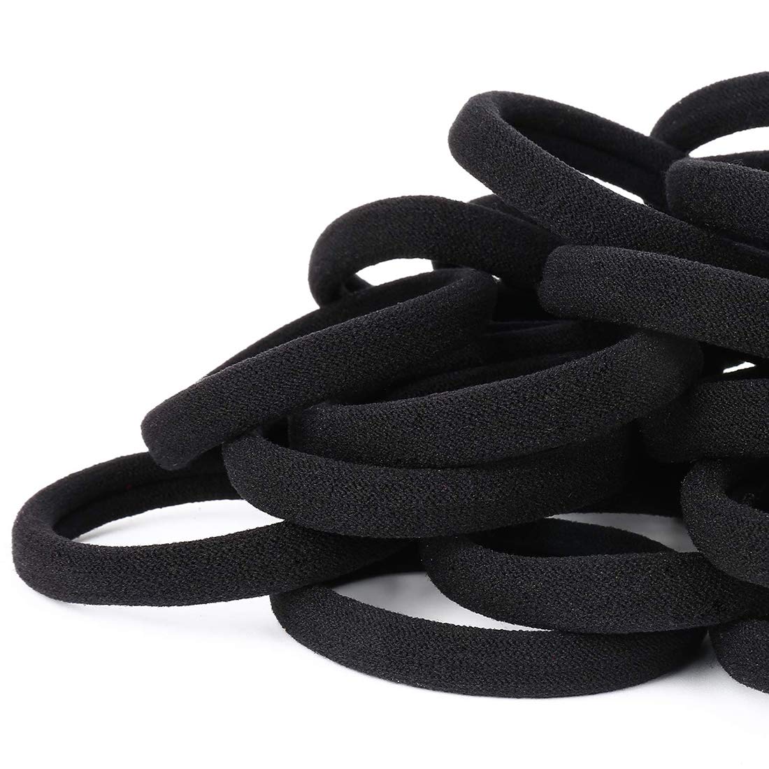 DELFINO 100PCS Hair Ties Black Large Stretch Hair Ties Hair Band Ponytail Holders Headband Elastic No Damage Ponytail Cotton Seamless Hair Bands Elastic for Women Thick Heavy Curly Hair