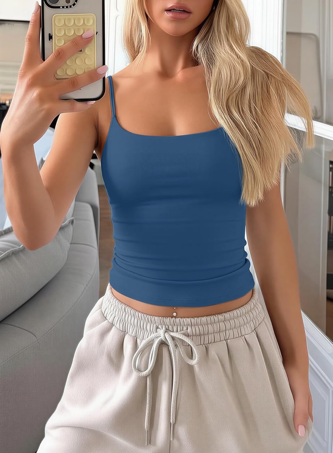 Darong Women Padded Tank Top Built in Bra Adjustable Spaghetti Straps Double Lined Basic Cami Shirt - Image 3