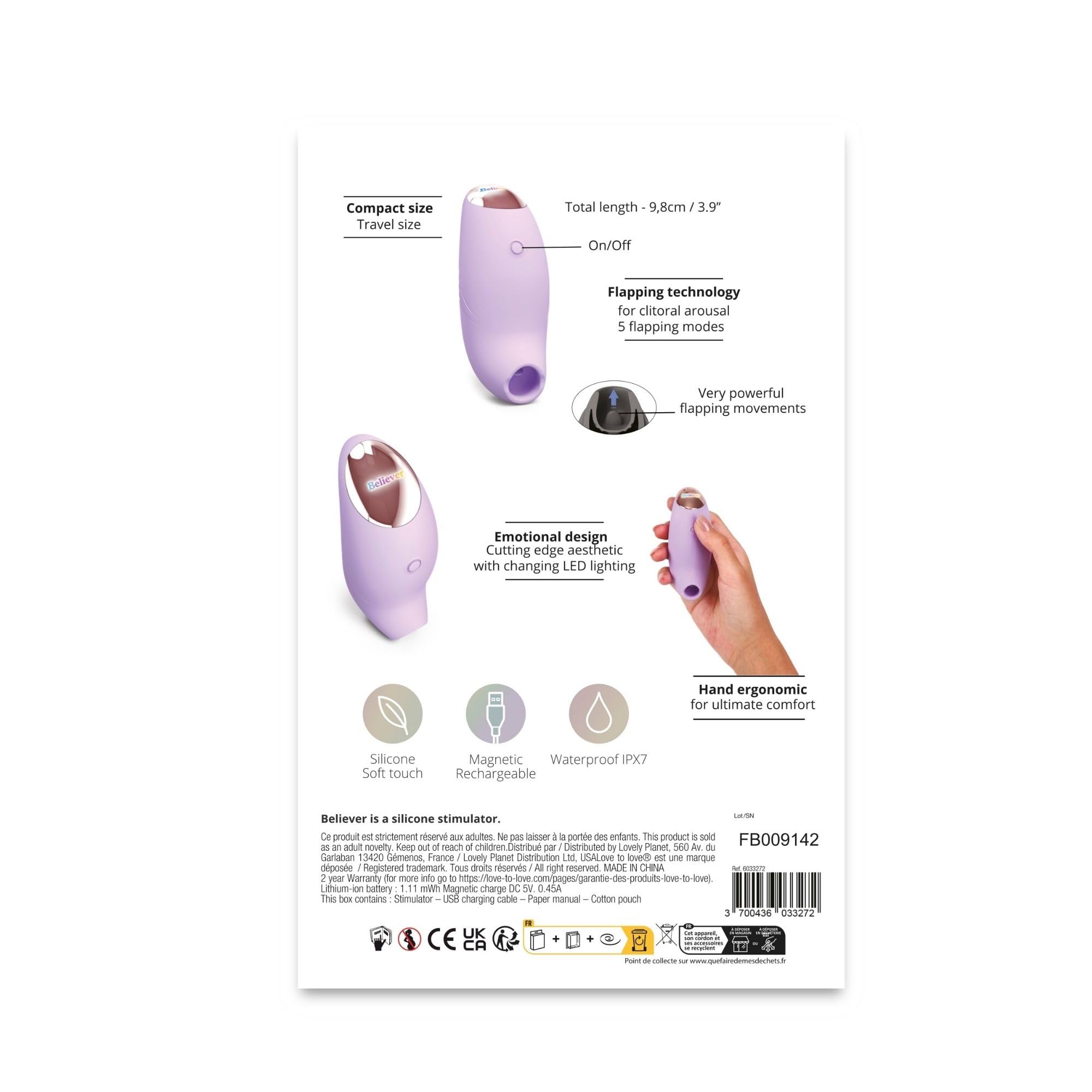 Love to Love Believer – Stimolatore clitorideo a suzione con tecnologia flapping, sex toy da donna telecomandato in silicone, ricaricabile, impermeabile IPX7, formato viaggio